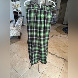 Vintage United Colors Of Benetton Pants Womens 44 Green Plaid Pleated Trouser